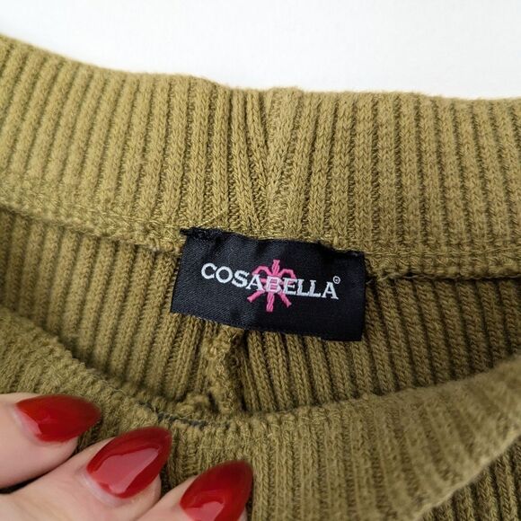 Cosabella Aloe chartruese green Britt ribbed cotton crop top flare pants set - Picture 7 of 10